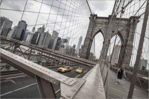 Póster Puente de Brooklyn con taxis amarillos