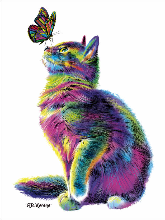Póster Rainbow Cat & Butterfly