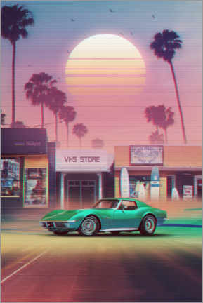 Cuadro de madera  Synthwave Sunset Drive - Denny Busyet