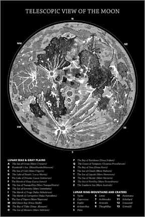 Póster  Mapa lunar (inglés, negro) - Wunderkammer Collection