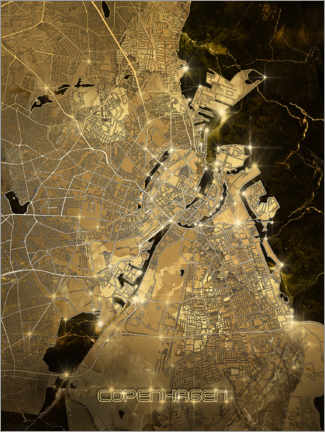 Póster  Copenhague mapa de la ciudad de oro - Bekim Mehovic