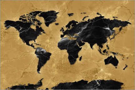 Póster Mapa del mundo de oro