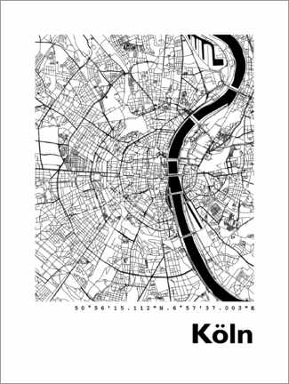 Cuadro de madera  Mapa de la ciudad de Colonia - 44spaces