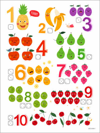 Póster  Aprender números con frutas atrevidas - Heyduda