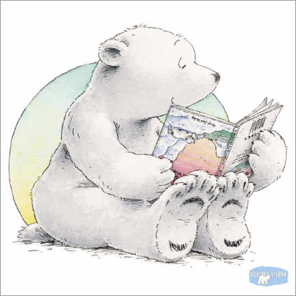 Póster The little polar bear Lars is reading a book