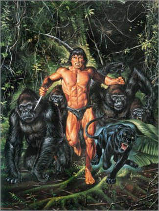 Cuadro de madera  Tarzan and the gorillas - Joe Jusko