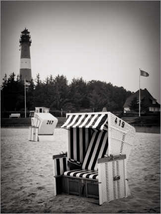 Póster Sylt - beach chair and Hörnum lighthouse