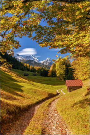 Cuadro de PVC  Autumn in Upper Bavaria with a view of the Zugspitze - Achim Thomae