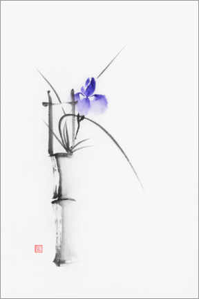 Póster  Purple flower in a vase, sumie still life - Maxim Images