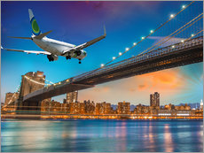 Cuadro de plexi-alu  Aircraft flying over Brooklyn Bridge in New York