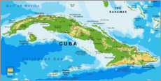 Lienzo  Mapa de Cuba (inglés)