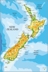 Póster  Mapa de Nueva Zelanda
