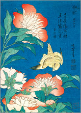 Cuadro de plexi-alu  Flores y un pájaro - Katsushika Hokusai