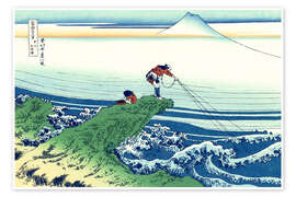 Póster  Un pescador en un acantalidado de Kajikazawa en la provincia de Kai - Katsushika Hokusai