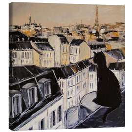 Lienzo  Gato negro sobre los tejados de París - JIEL