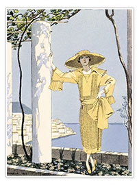 Póster Amalfi, ilustración de una mujer vestida de amarillo, 1922