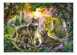 Póster  Familia de lobos en otoño - Jan Patrik Krasny