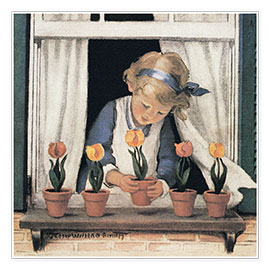 Póster  Tulipanes en la ventana - Jessie Willcox Smith
