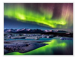 Póster Aurora boreal en Islandia