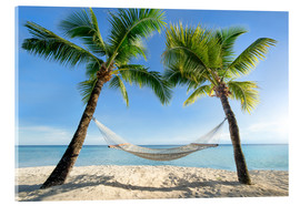 Cuadro de metacrilato  Hamaca en la playa con palmeras en el Pacífico - Jan Christopher Becke