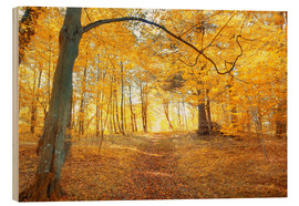Cuadro de madera  Bosque dorado en otoño
