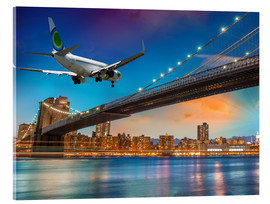 Cuadro de metacrilato  Aircraft flying over Brooklyn Bridge in New York