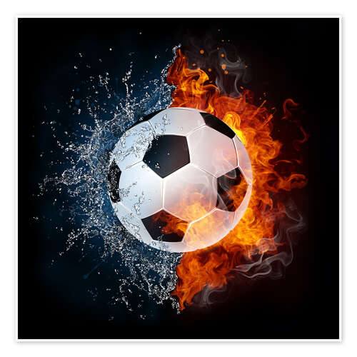 Póster El balón de fútbol luchando contra los elementos