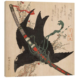 Cuadro de madera  El pequeño cuervo con la espada Minamoto - Katsushika Hokusai