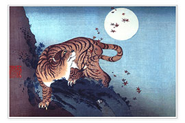 Póster  El tigre y la Luna - Katsushika Hokusai