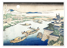 Póster  Luz de luna en el río Yodo - Katsushika Hokusai