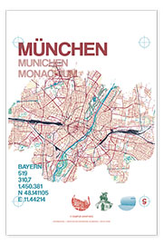 Póster  Mapa de Múnich - campus graphics