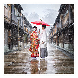 Póster  Boda de una pareja japonesa en invierno en Kanagawa, Japón - Jan Christopher Becke