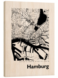 Cuadro de madera  Mapa de la ciudad de Hamburgo - 44spaces