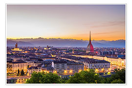 Póster Turin (Torino) city at sunset, Italy