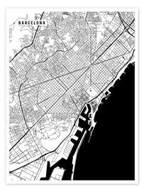 Póster Mapa de Barcelona en blanco y negro